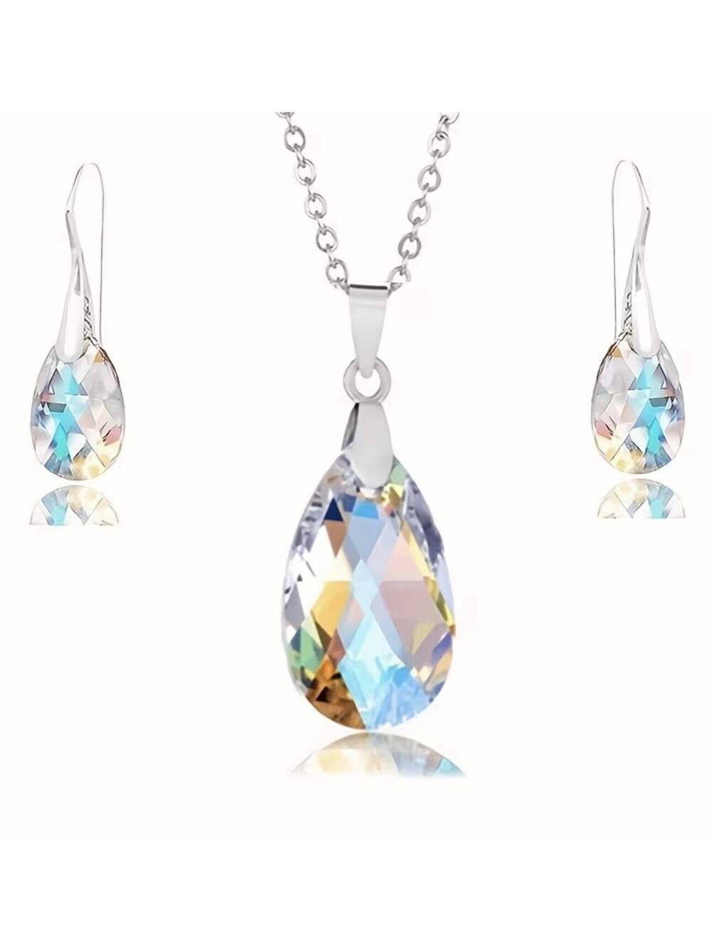 Beautiful Aurora Borealis Necklace 16-18” And Earrings Set NWOT
